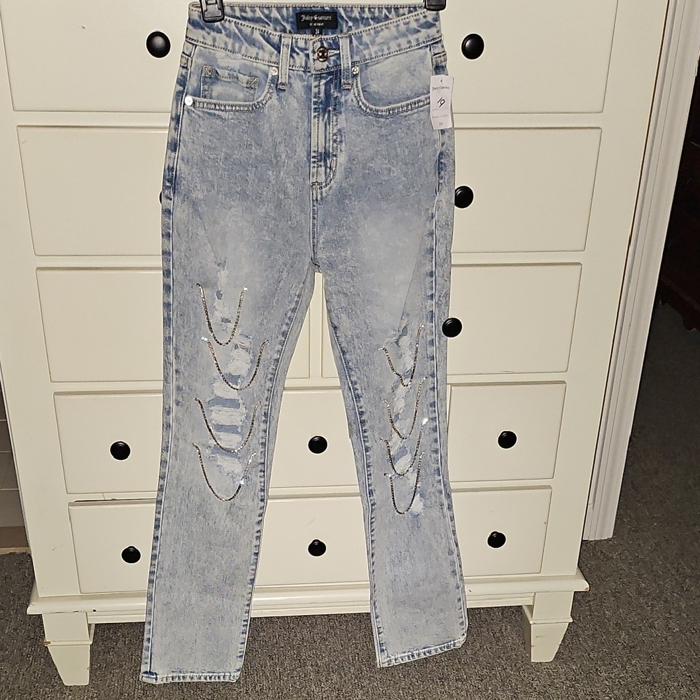 Juicy Couture Light Blue Distressed Straight Leg Jeans